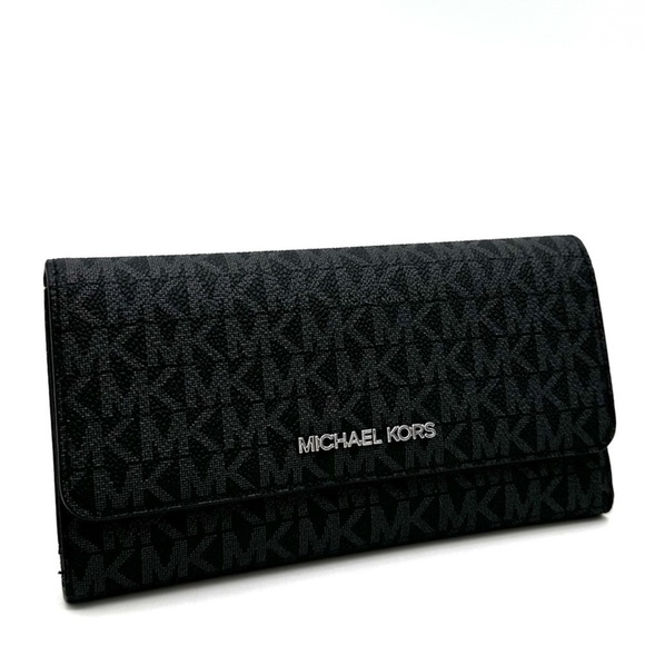 Michael Kors Large Trifold Wallet Black/Silver - Picture 4 of 8